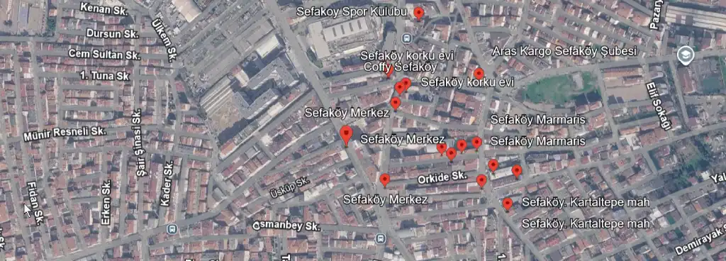 Sefaköy elektrikçi hızlı ulaşım ağı ve hizmet bölgesi haritası